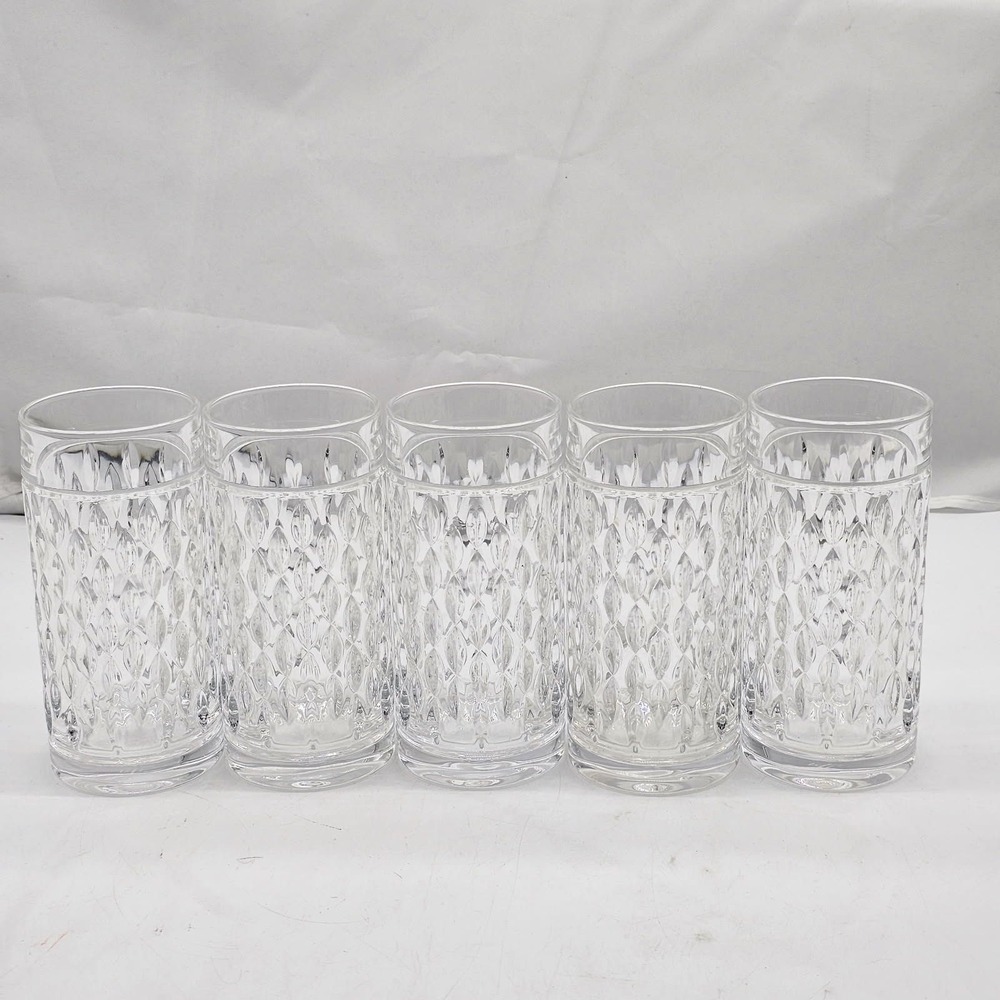 Ralph Lauren Highball Glasses Set of 5 Clear Crystal Sophisticated  Pattern
